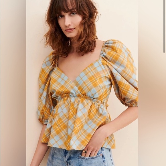 Free People NWT RAHI Puff Sleeve Blouse - Picture 8 of 8